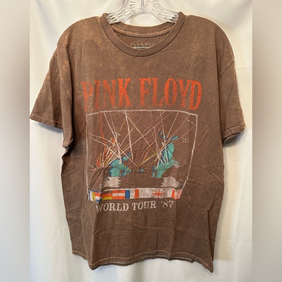 Pink Floyd Size L World Tour '87 T Shirt Unisex Medium Brown Reprint Rock Tee - Picture 1 of 6